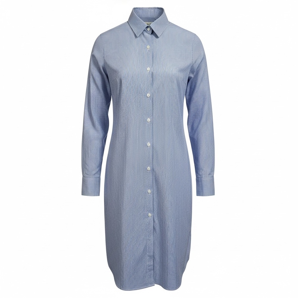 Emanuele Maffeis Blue White‎ Striped Long Sleeve button down classic shirt dress